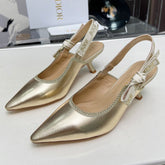 J'ADIOR SLINGBACK PUMP LIGHT GOLD CALFSKIN AND EMBROIDERED FABRIC 65 MM